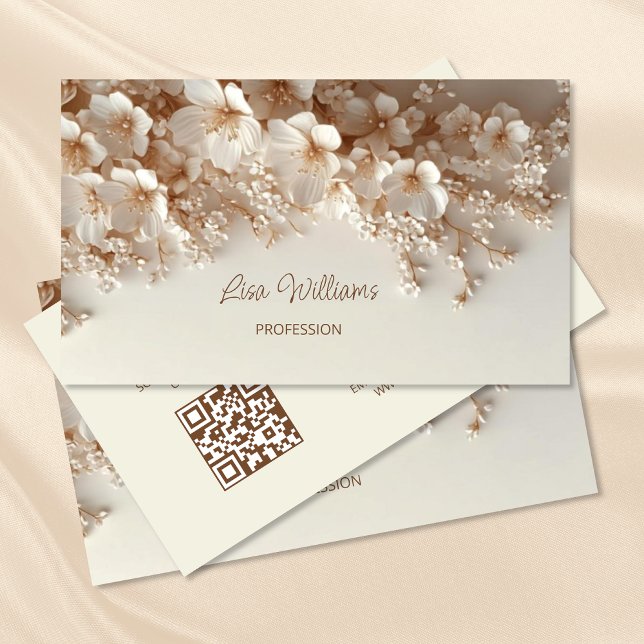 White Beige 3D Flowers Business Card (Creator Uploaded)