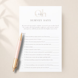 White Beige Baby Shower Game Survey Says Game