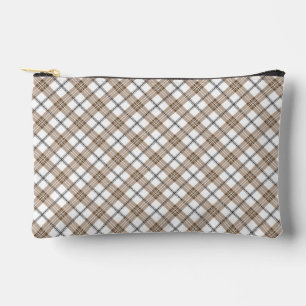 White beige black diagonal light chequered pattern accessory pouch