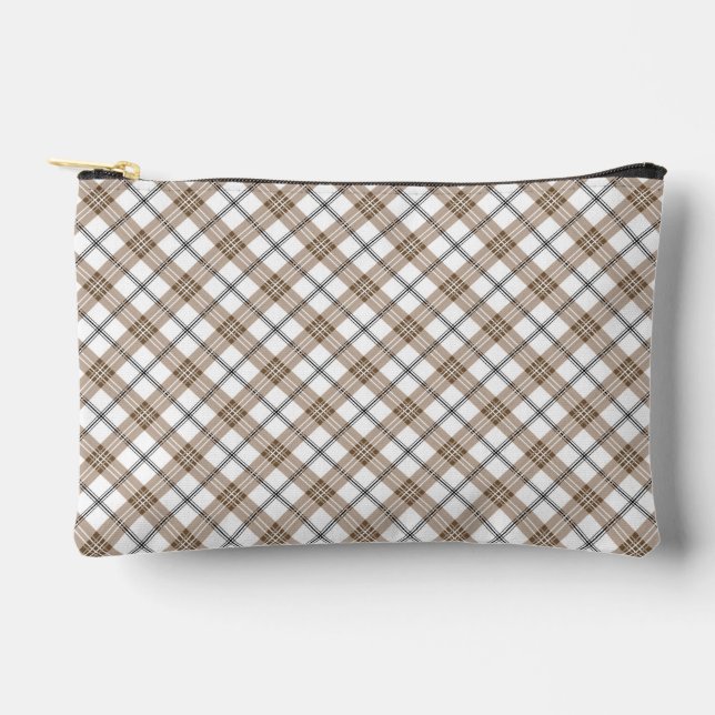 White beige black diagonal light chequered pattern accessory pouch (Front)