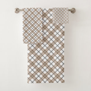 White beige black diagonal light chequered pattern bath towel set