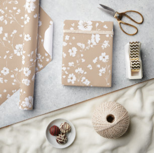 White Beige Ditsy Flower Elegant Boho 70s Vintage Wrapping Paper