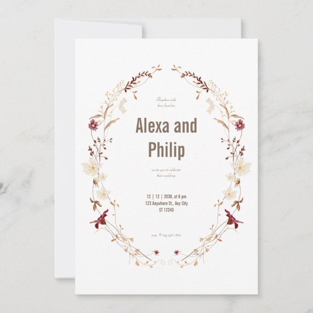 White Beige Elegant Classy Fall Wedding Invitation (Front)