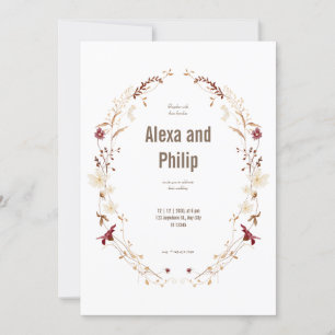 White Beige Elegant Classy Fall Wedding Invitation