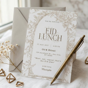 White Beige Floral Arch Botanical Eid Lunch Party Invitation
