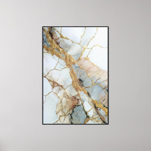 White, Beige & Gold Veined Marble – Abstract Art Canvas Print
