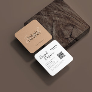 White Beige Minimalist Modern Influencer Scannable Square Business Card