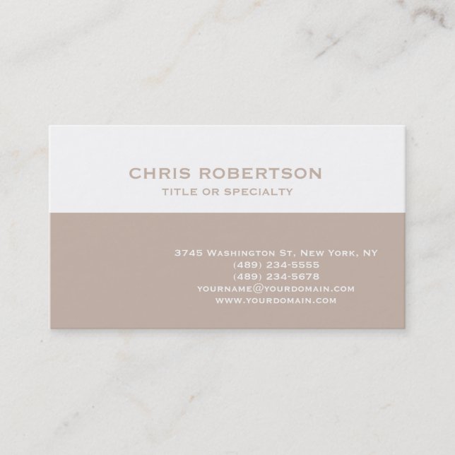 White Beige Modern Simple Plain Business Card (Front)