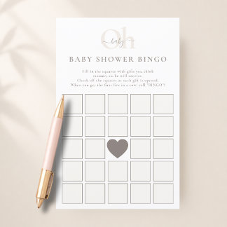 White Beige Simple Baby Neutral Shower Bingo Game