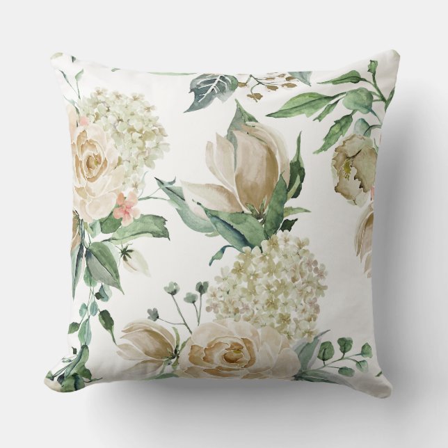White/Beige Vintage Floral Pillow (Front)