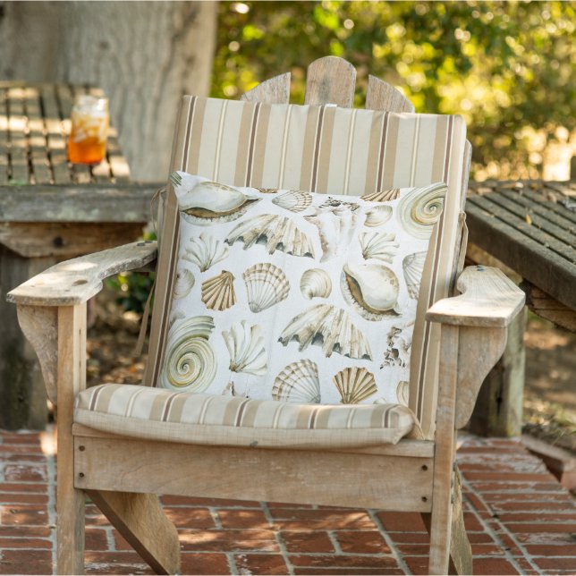 White & Beige watercolor seashell pattern Cushion (Chair)