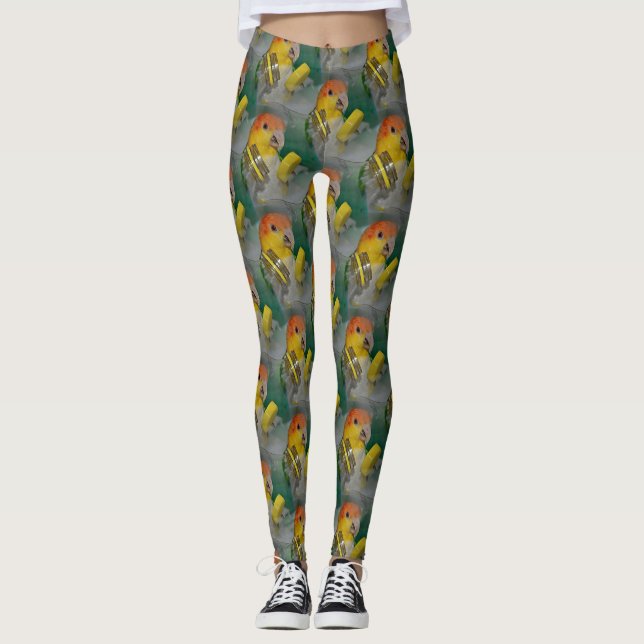 White Bellied Caique Parrot Playing Leggings (Front)