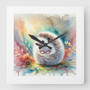 White Bellied Hedgehog 221024AREF125 - Watercolor Square Wall Clock
