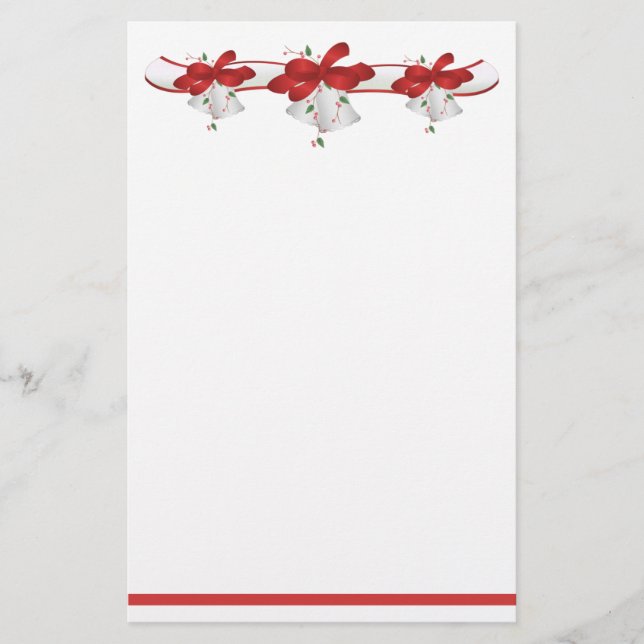 White Bells Red Ribbons Berries Stationery (Front)
