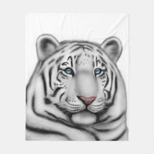 White Bengal Tiger Blue Eyes Fleece Blanket