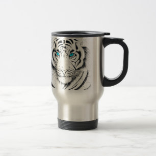 White Bengal Tiger Ink Art Travel Mug