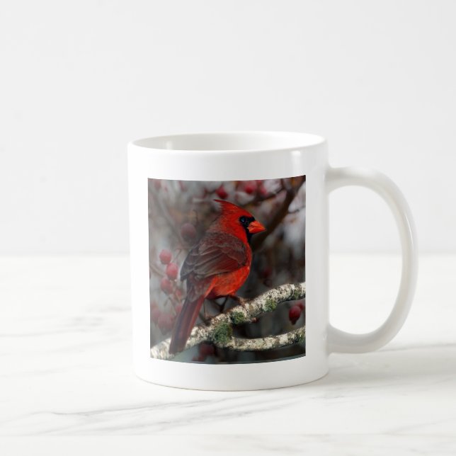 White Berries Primitive Christmas Red Cardinal Coffee Mug (Right)