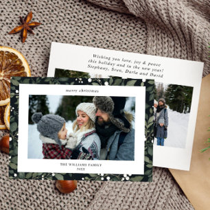 White Berry Botanical 3 photos Holiday Christmas Card