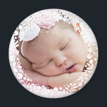 White Berry Framed Baby Photo Magnet<br><div class="desc">A circle of pretty,  white floral berries and leaves delicately frame your favourite baby photo to create the perfect small keepsake gift for parents and grandparents or to keep yourself and freeze time.</div>