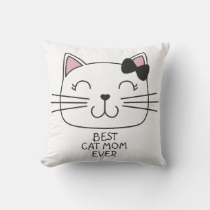 White best cat Mum ever with cute cartoon kitty Cushion