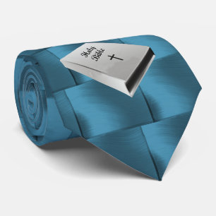 WHITe BIBLE -ON TEAL SQUARES Tie