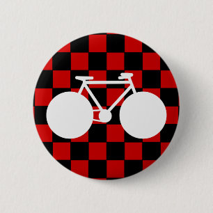 white bicycle chequered 6 cm round badge