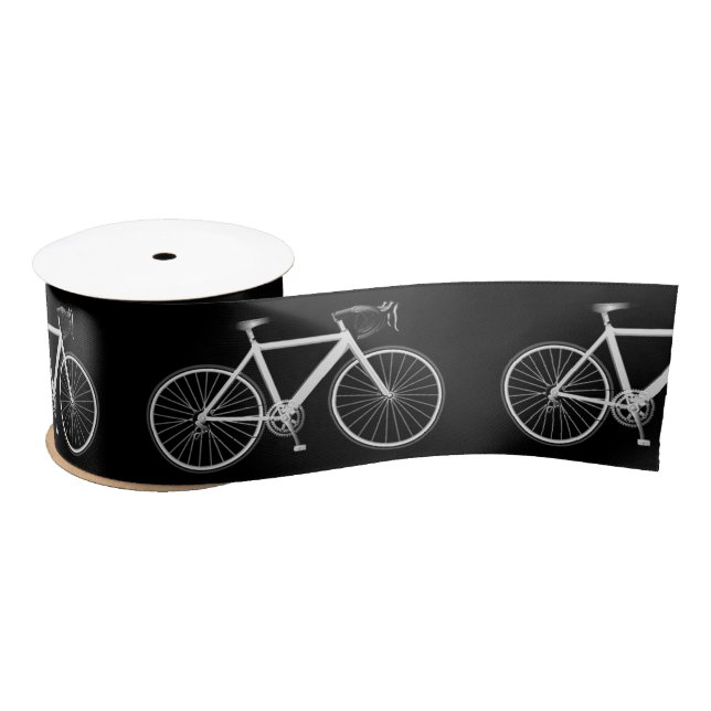White Bicycle on Black  Satin Ribbon (Spool)