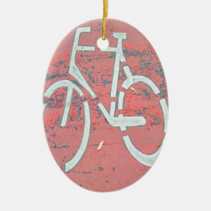 White Bicycle Red Street, Traffic Sign Bicycles Ceramic Tree Decoration