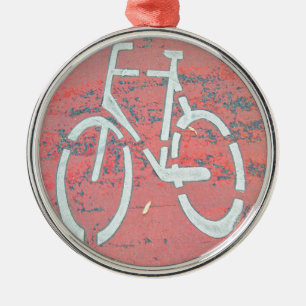 White Bicycle Red Street, Traffic Sign Bicycles Metal Tree Decoration