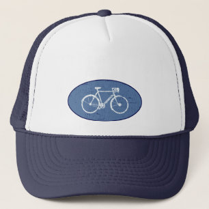 white bicycle trucker hat