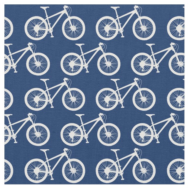 White Bicycles Pattern on Navy Blue Fabric (Close Up)