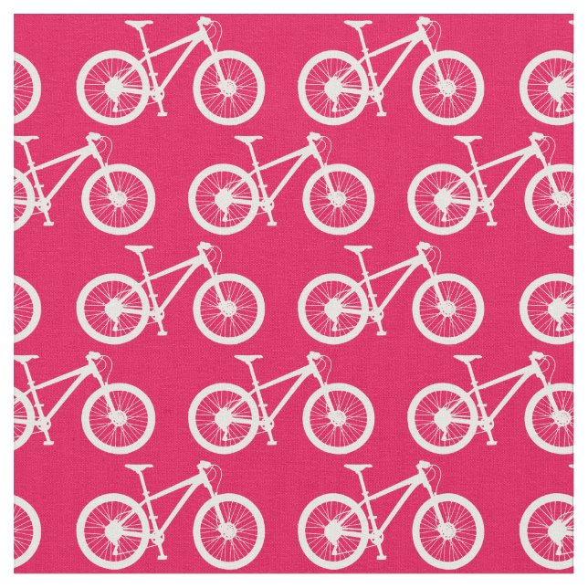White Bicycles Pattern on Pink Fabric (Close Up)