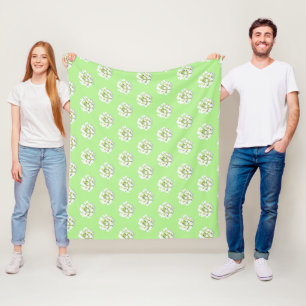 White Big Flowers Pattern Cust. Fleece Blanket