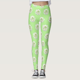 White Big Flowers Pattern Cust. Legging