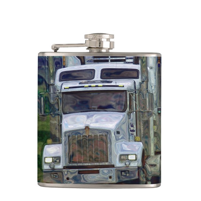 White Big Rig Truckers Lorry & Highway Truckers Hip Flask (Front)