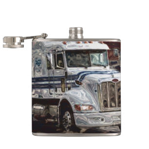 White Big Rig Truckers Lorry & Highway Truckers Hip Flask