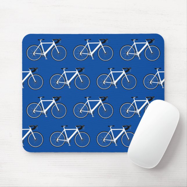White Bike On Blue Mouse Pad (With Mouse)