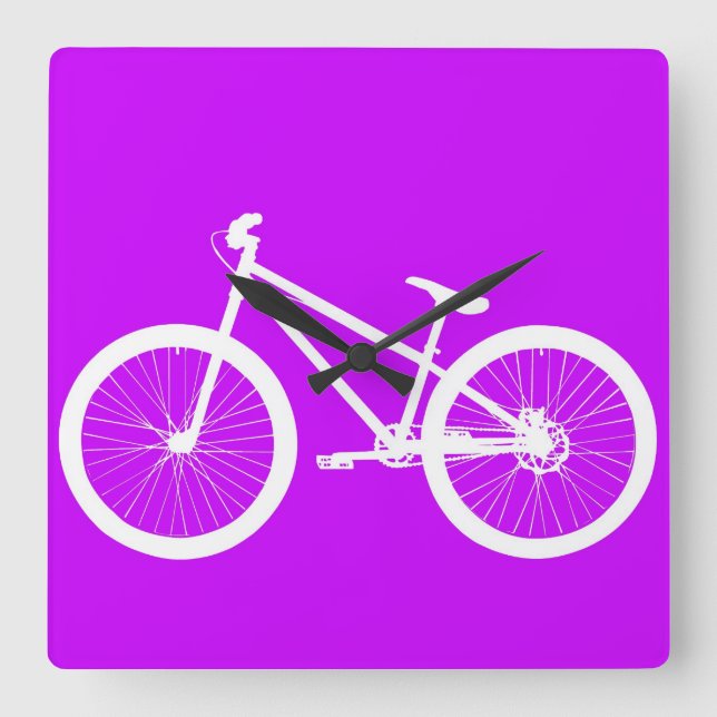 White Bike on Purple Square Wall Clock (Front)