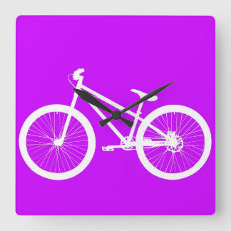 White Bike on Purple Square Wall Clock