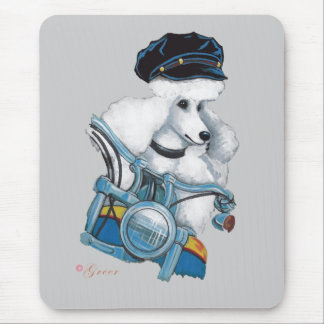 White Biker Chick Poodle - Customised Mouse Pad