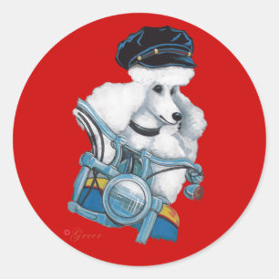 White Biker Chick Poodle Sticker