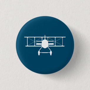 White Biplane Profile on Blue Background 3 Cm Round Badge