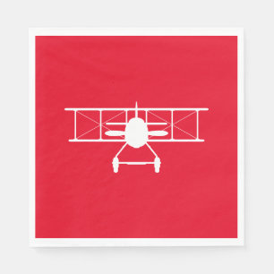White Biplane Profile on Red Background Napkin