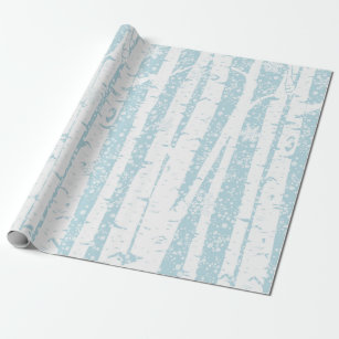 White Birch on Blue Wrapping Paper