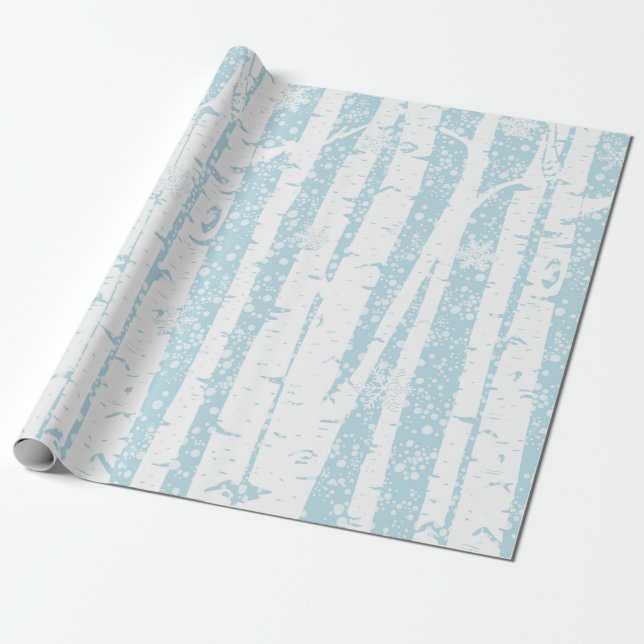 White Birch on Blue Wrapping Paper (Unrolled)
