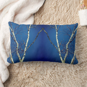 White Birch Tree Against Blue Sky Abstract  Lumbar Cushion
