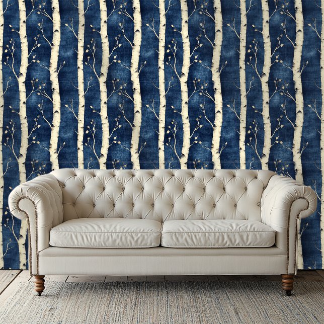 White Birch Tree Pattern Blue Wallpaper (Creator Uploaded)