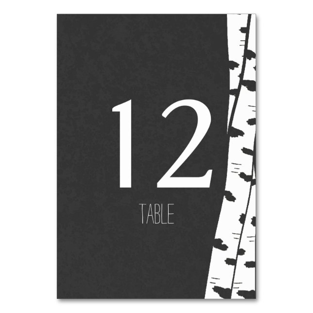 White Birch Tree Table Number Card (Front)