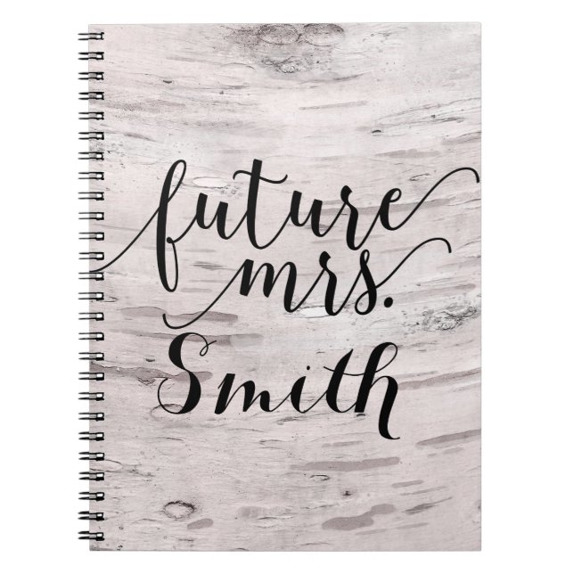 White Birch Tree Wood Rustic Barn Future Mrs. Notebook (Front)