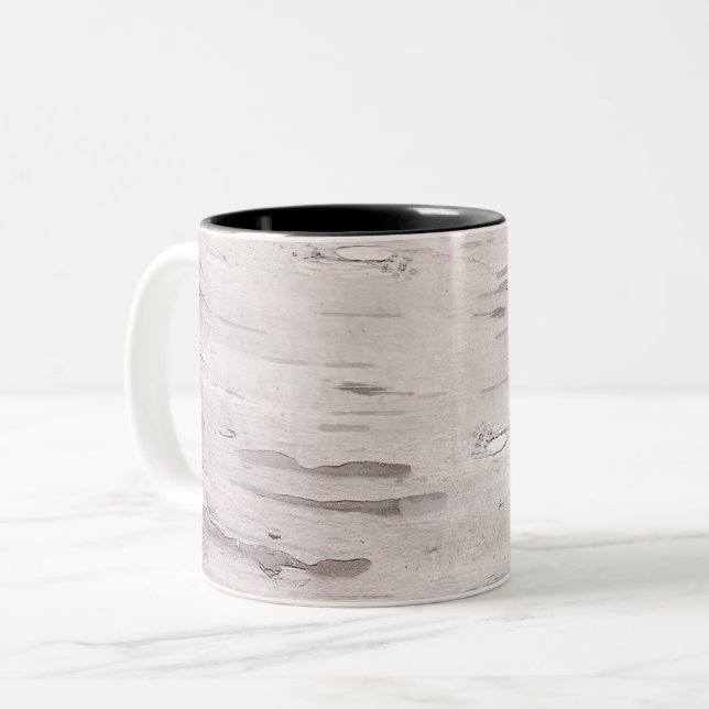 White Birch Tree Wood Rustic Barn Personalised Two-Tone Coffee Mug (Front Left)